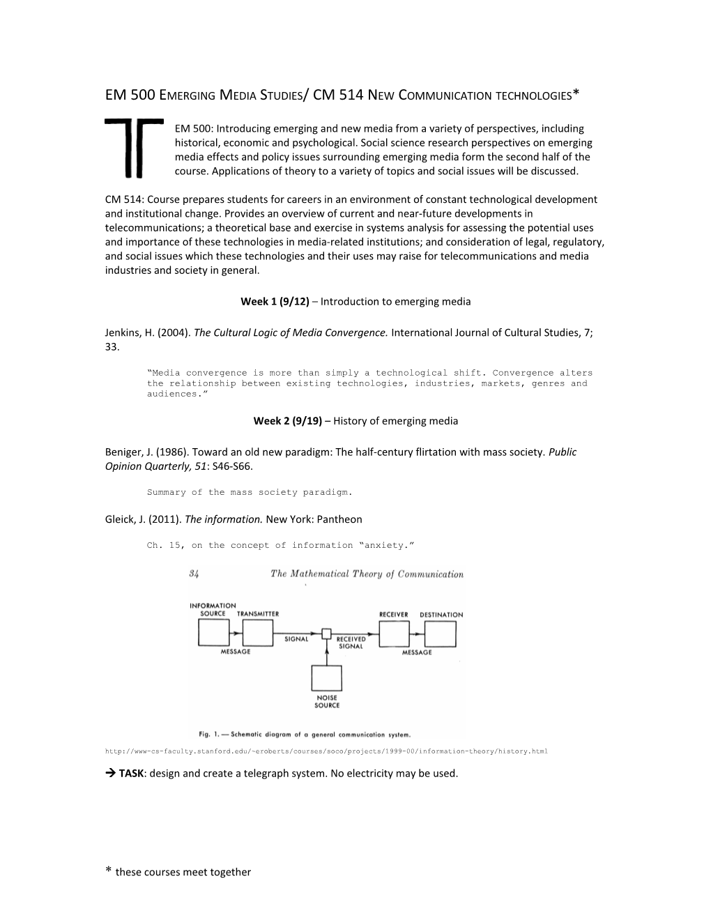 Emerging Media Studies: Syllabus