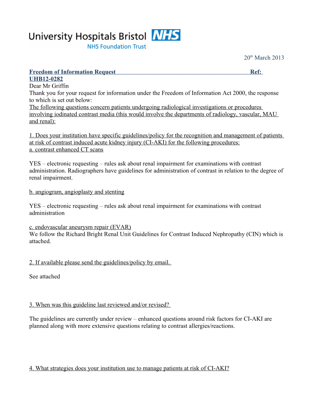 Freedom of Information Request Ref: UHB12-0282