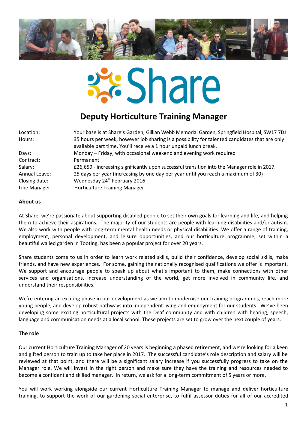 Deputy Horticulture Training Manager