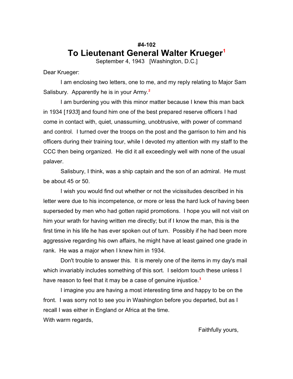 To Lieutenant General Walter Krueger1