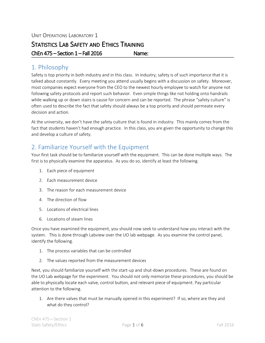 Statistics Lab Safety and Ethics Training