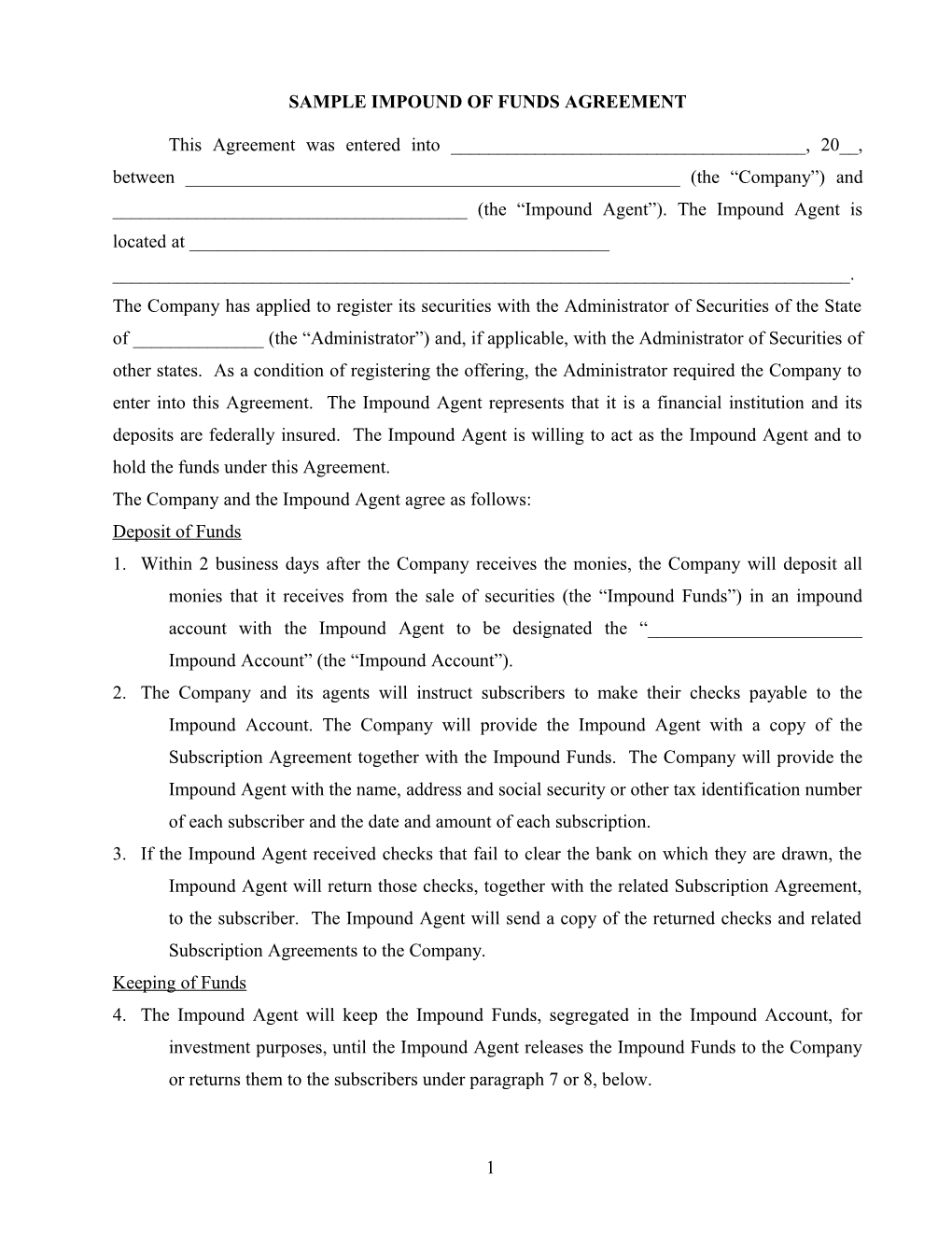 Impound of Funds Agreement