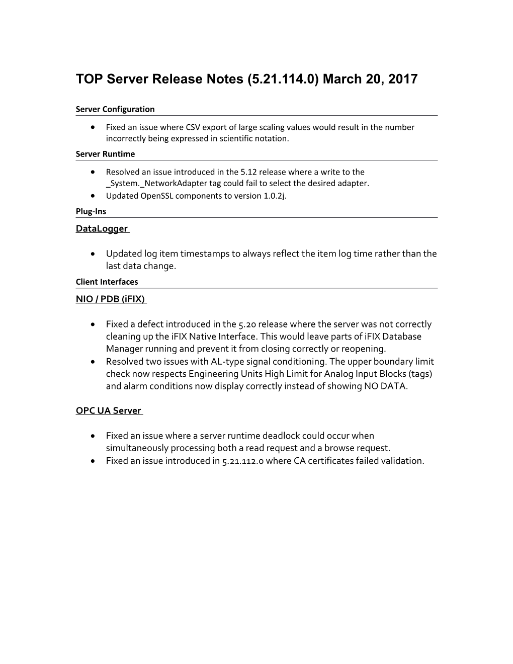 TOP Server Release Notes (5.21.114.0) March20, 2017