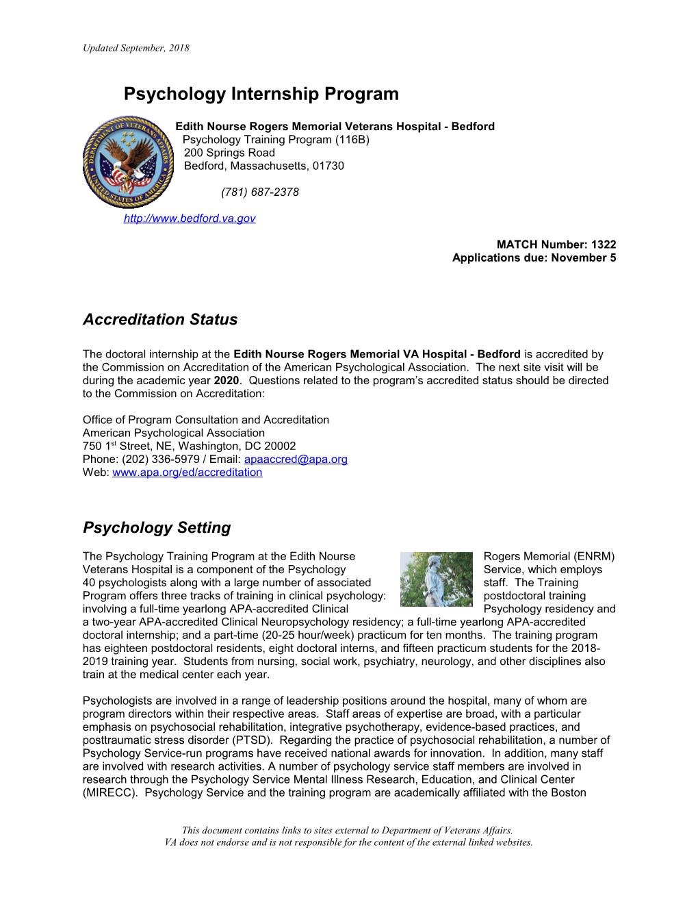 Psychology Internship Program - Bedford V.A - U.S. Department of Veterans Affairs