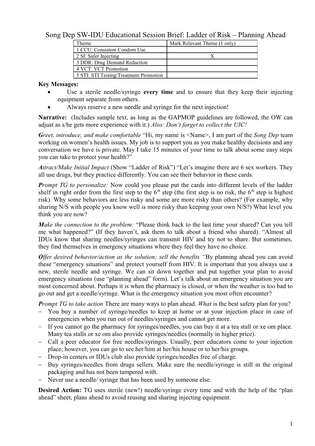 Song Dep SW-IDU Educational Session Brief: Ladder of Risk Planningahead