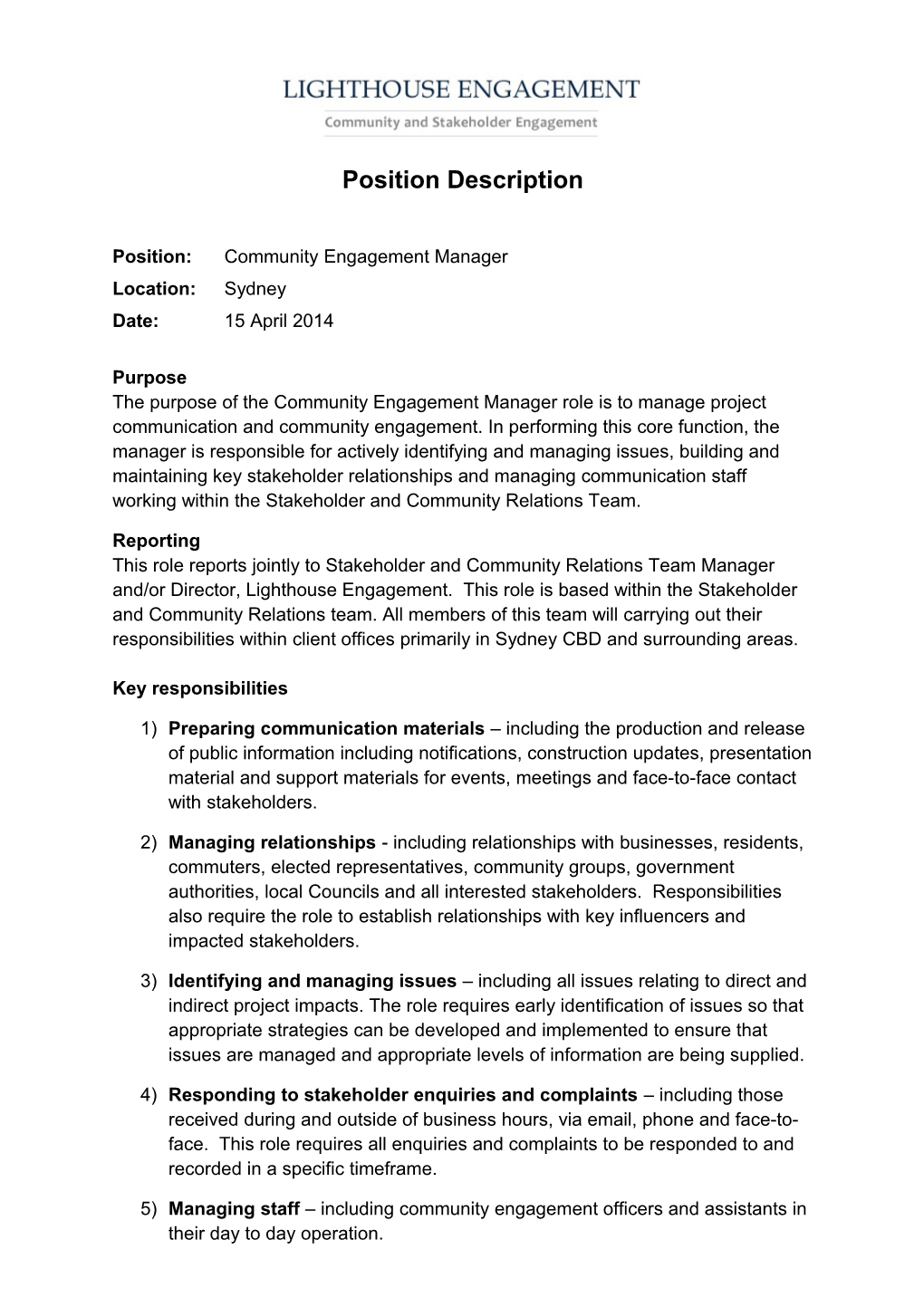 Community Engagement Manager Transport for NSW Sydney