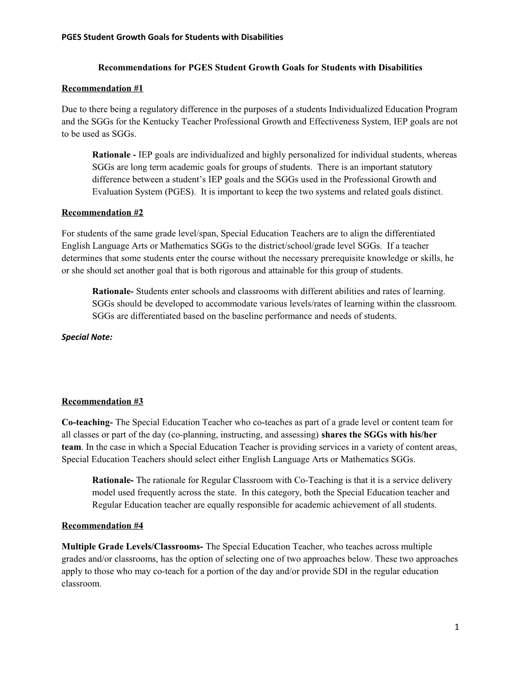 FINAL TPGES SPED Two Pager Recommendations