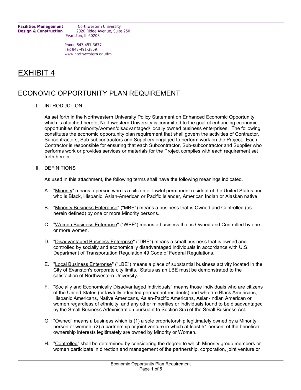 Economic Opportunity Plan Requirement