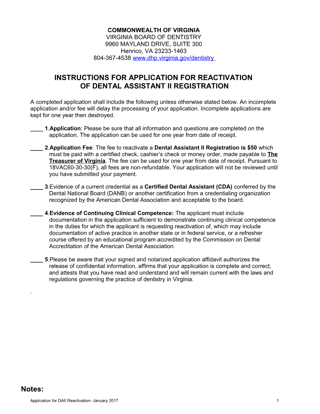 Reactivation Application for Dentists and Dental Hygienists