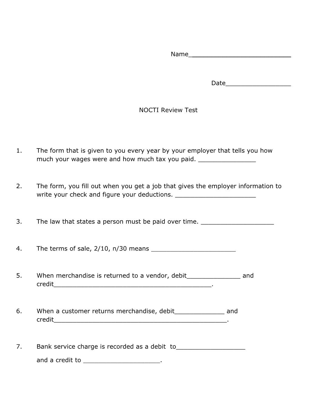 NOCTI Review Test