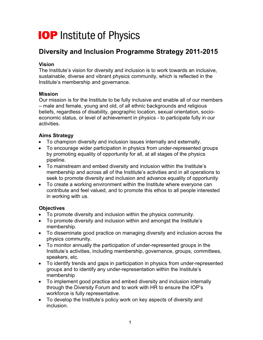 The Institute of Physics Diversity Programme