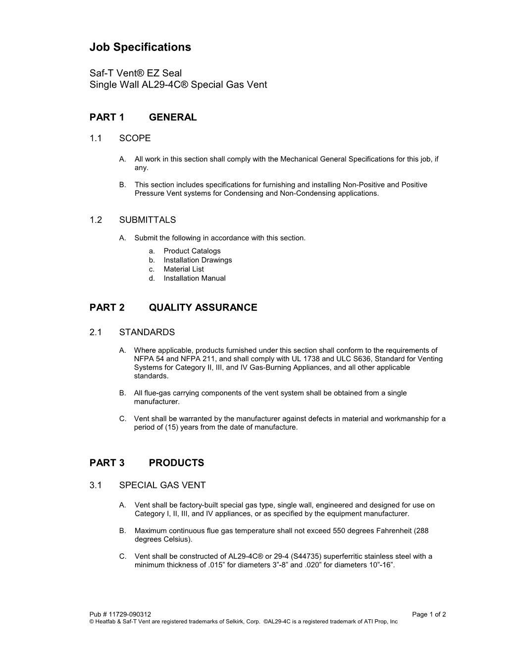 EZ Seal - Specification Sheet