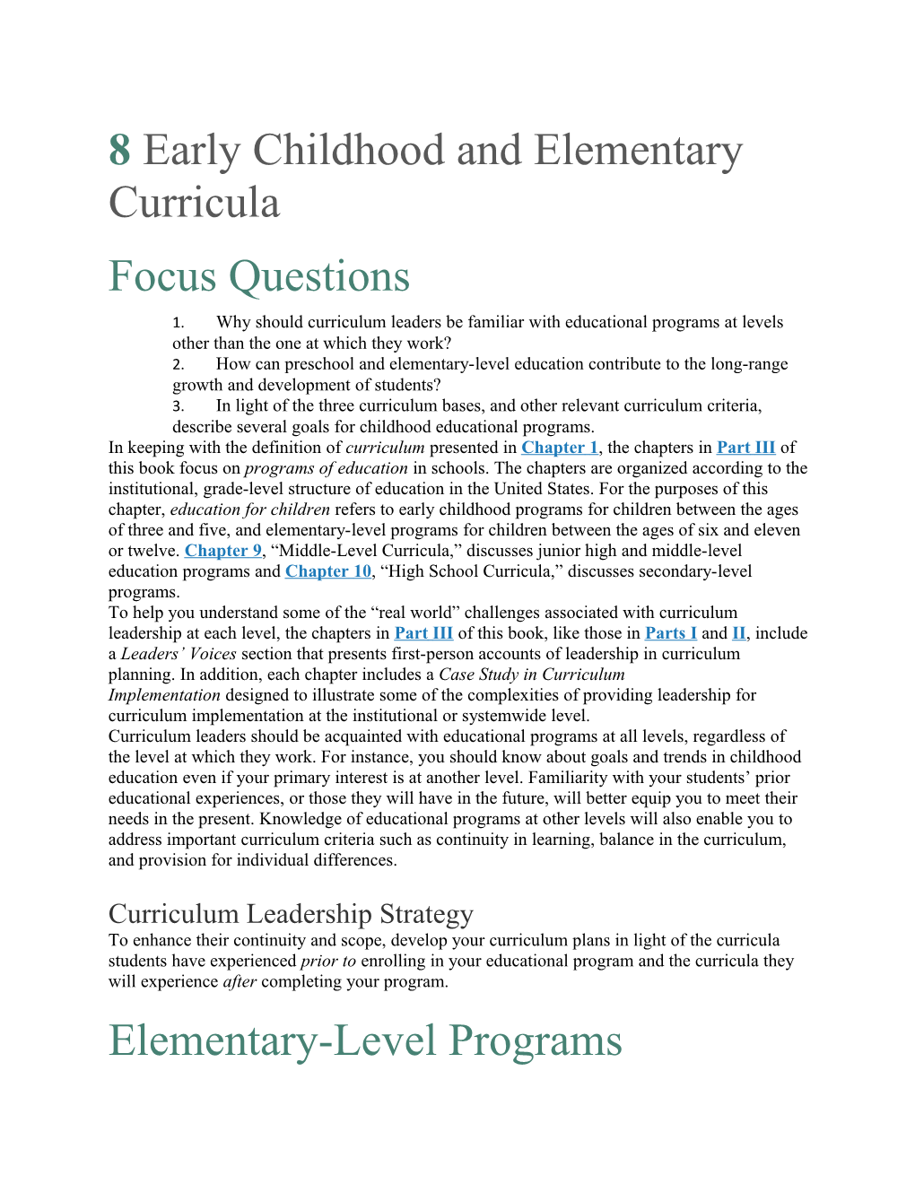 8Early Childhood and Elementary Curricula