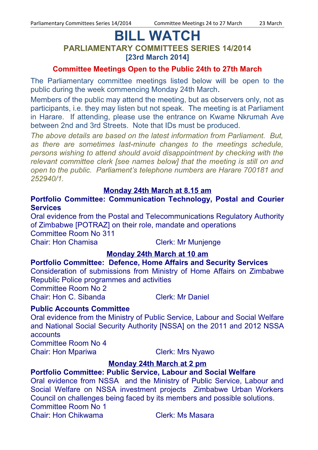Parliamentary Committees Series 14/2014