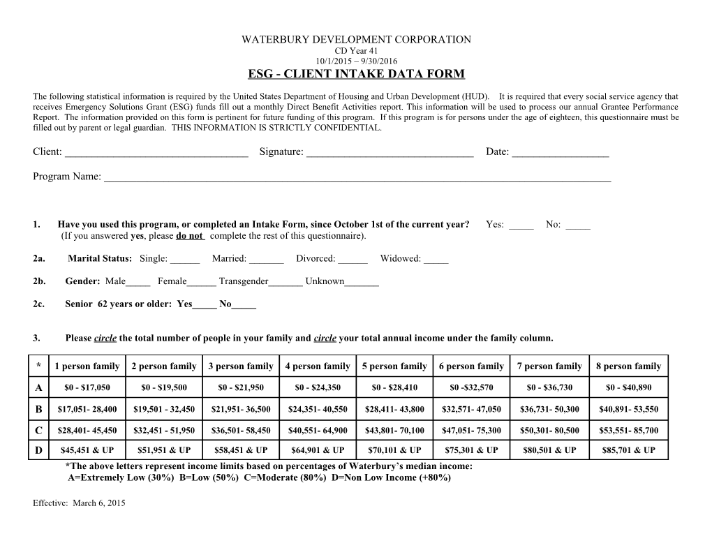 Esg - Client Intake Data Form