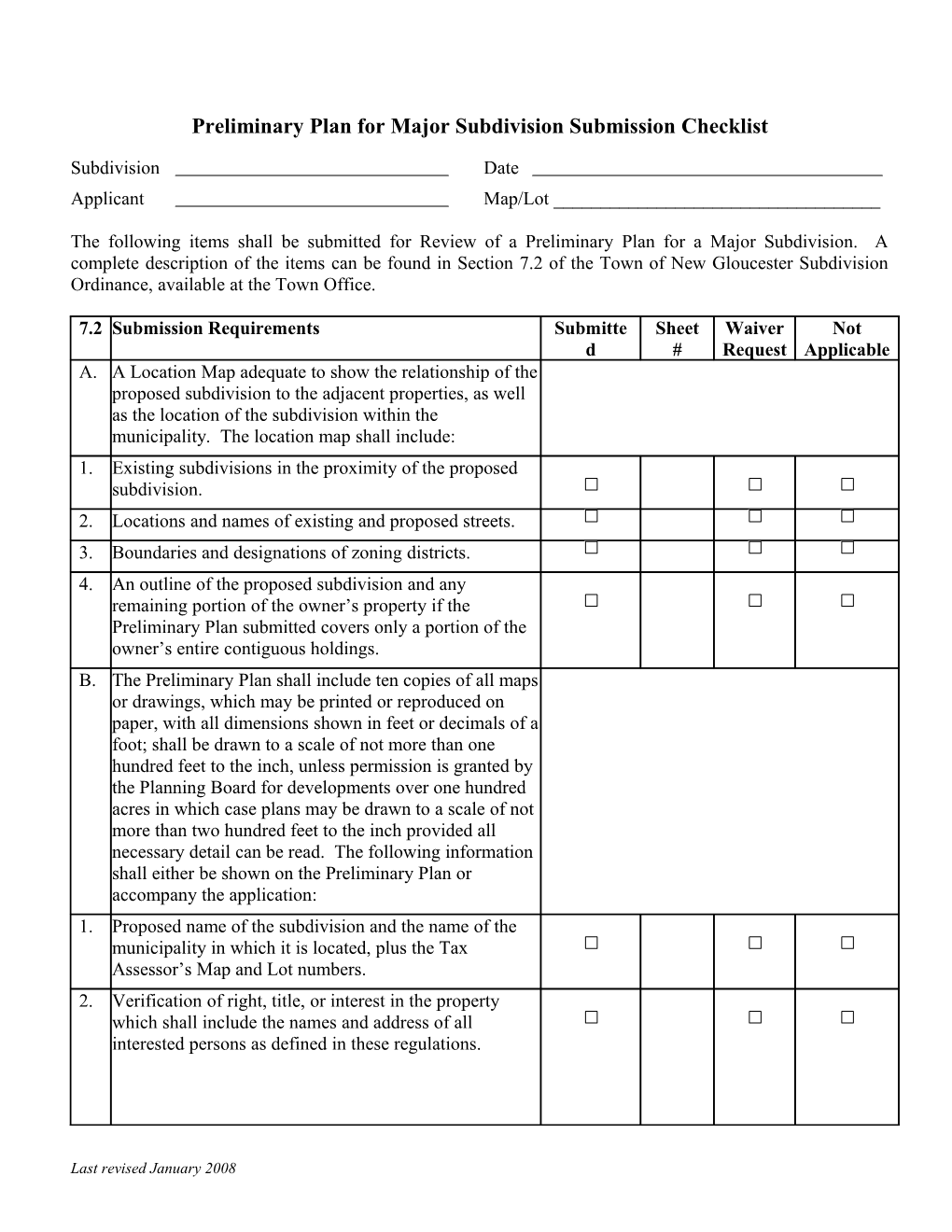 Submission Checklist for Minor Subdivision