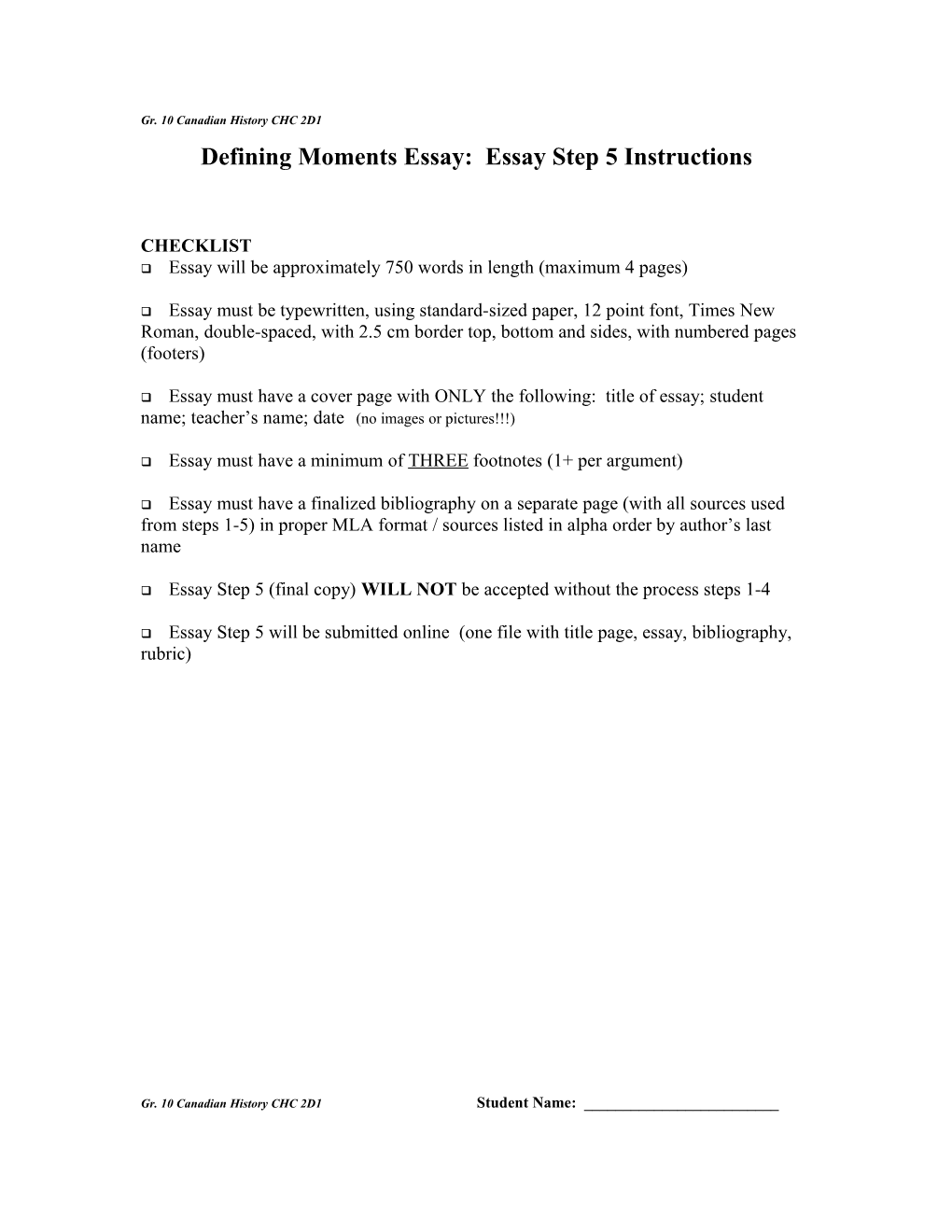 Defining Moments Essay: Essay Step 5 Instructions