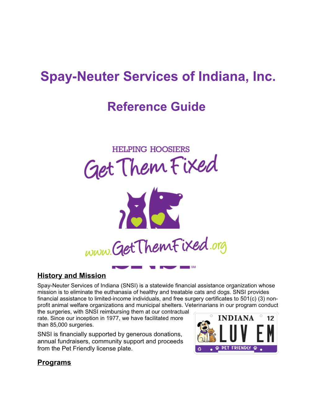 Spay-Neuter Services of Indiana, Inc