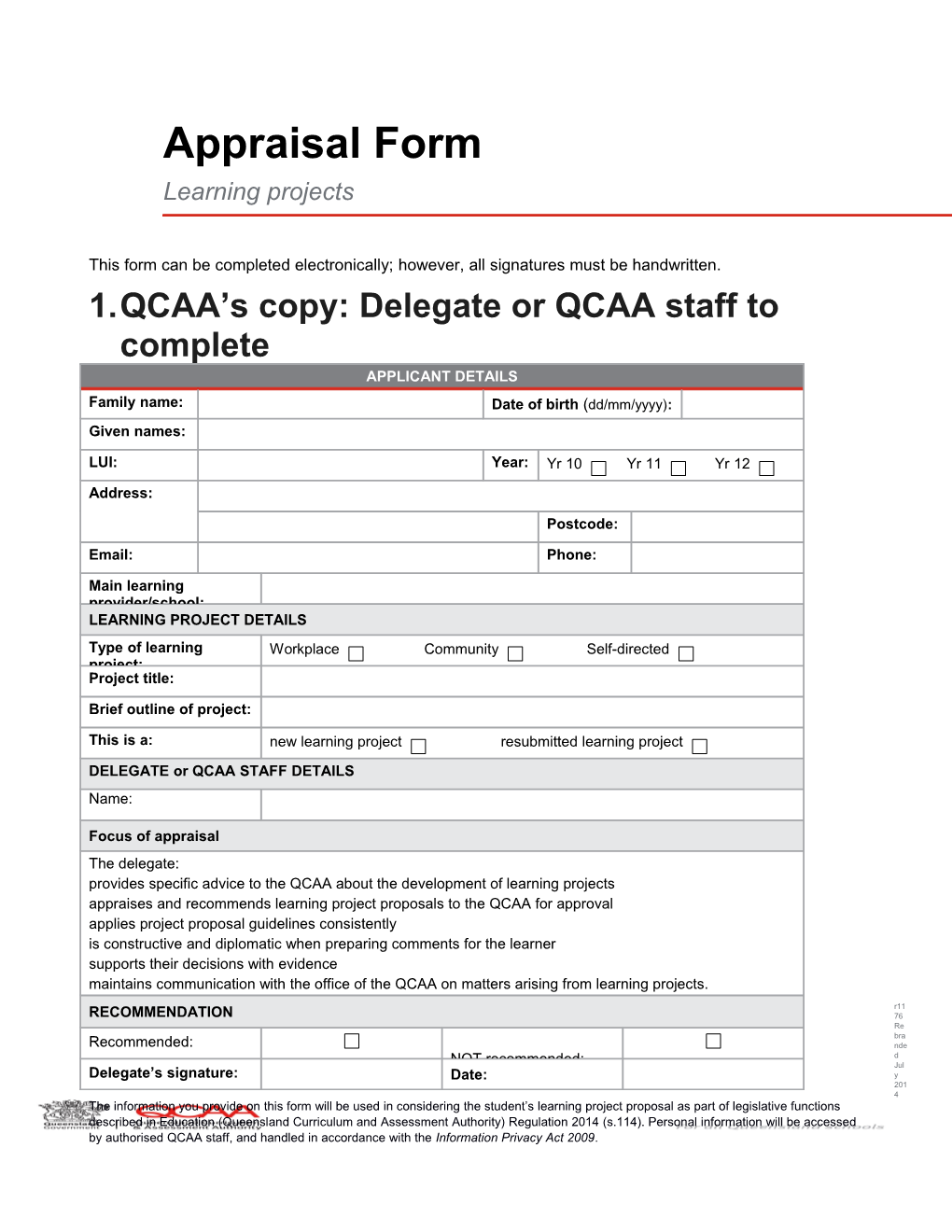 Learning Project Appraisal Form