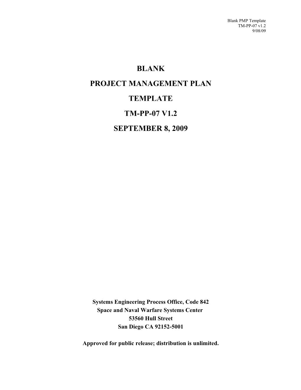 Blank Project Management Plan Template