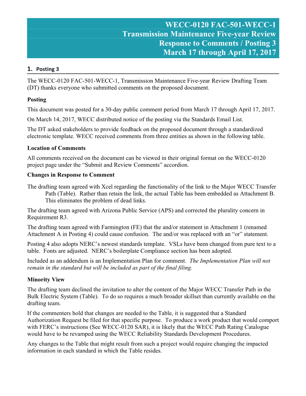 WECC-0120 Posting 3 FAC-501-WECC-1 Response to Comments