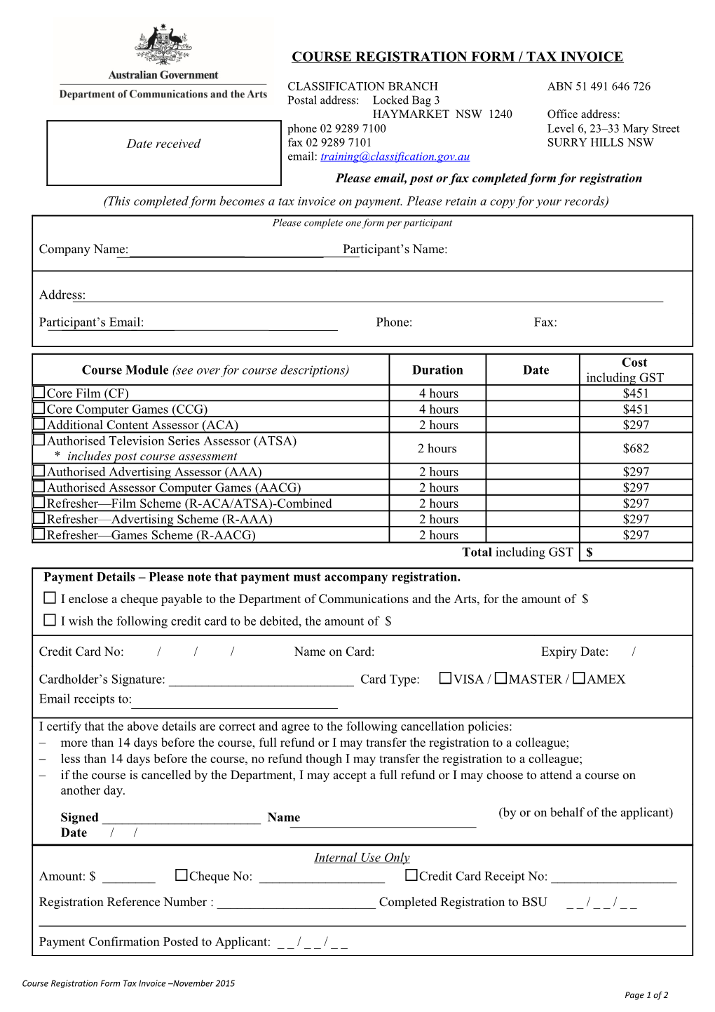 Industry Assessor Scheme Course Registration Form