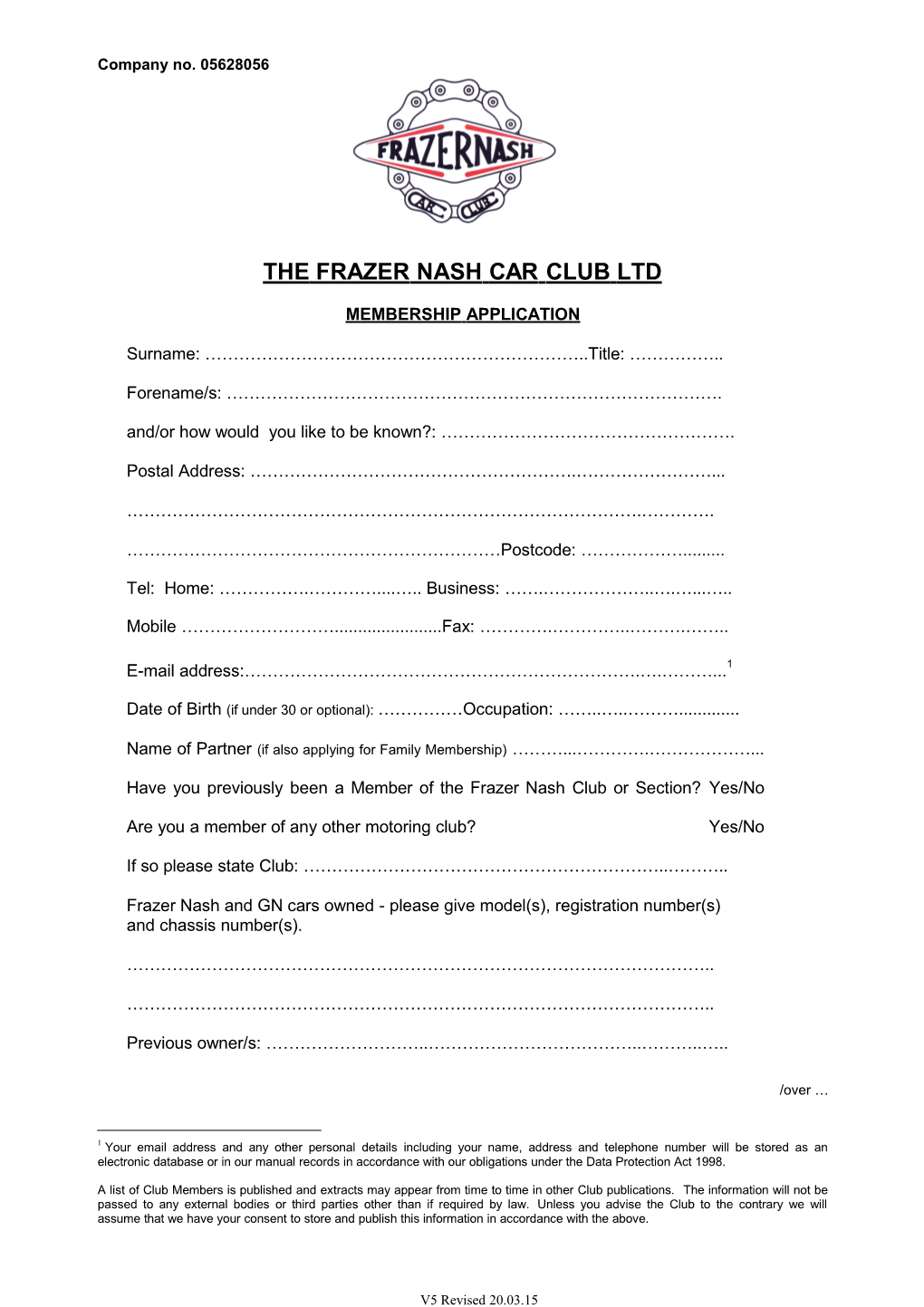 Frazer Nash Application Form - FINAL FORM