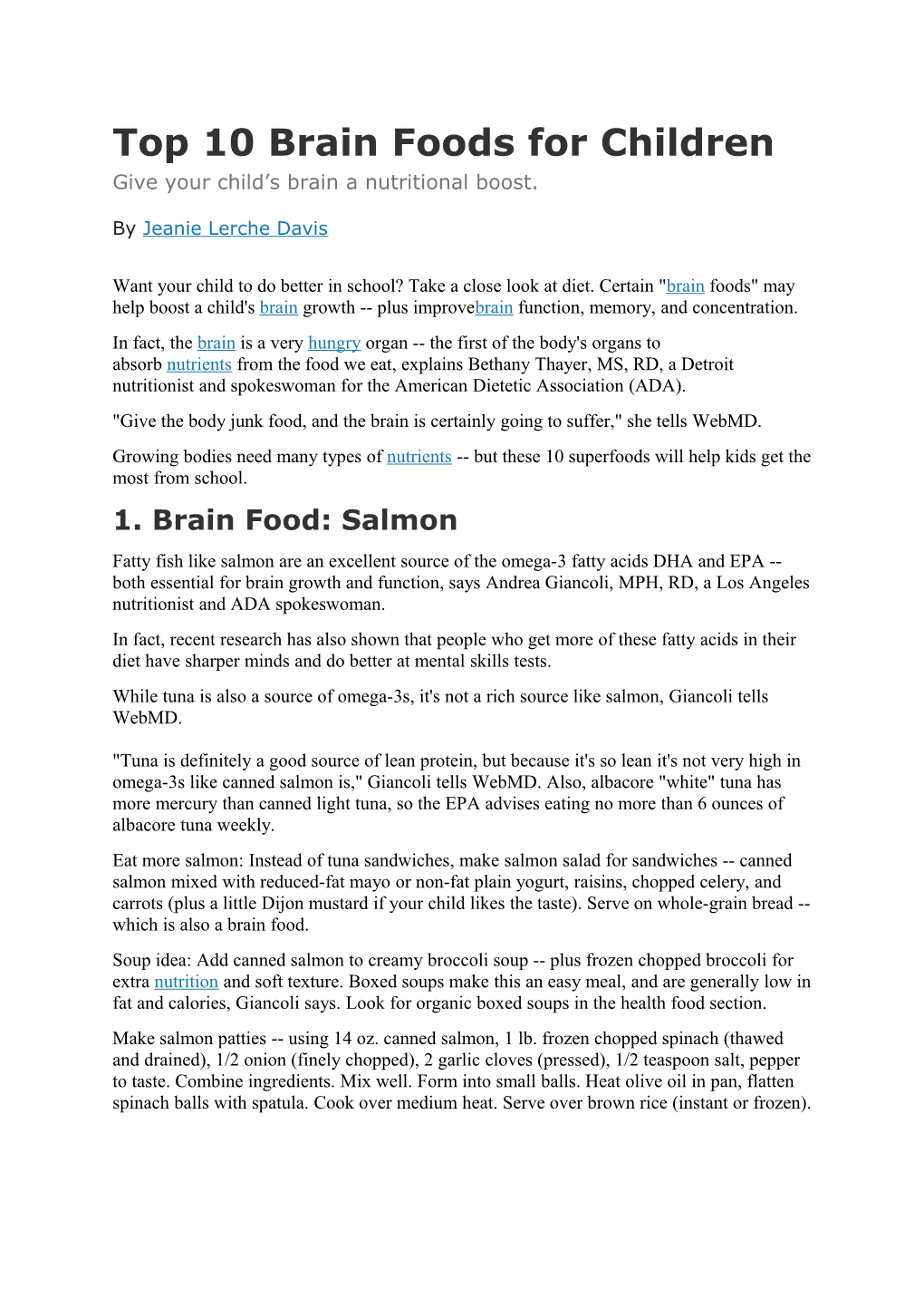 Top 10 Brain Foods for Children