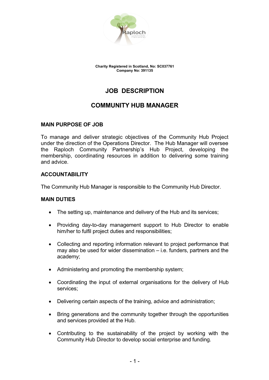 RCP Hub Manager Job Description
