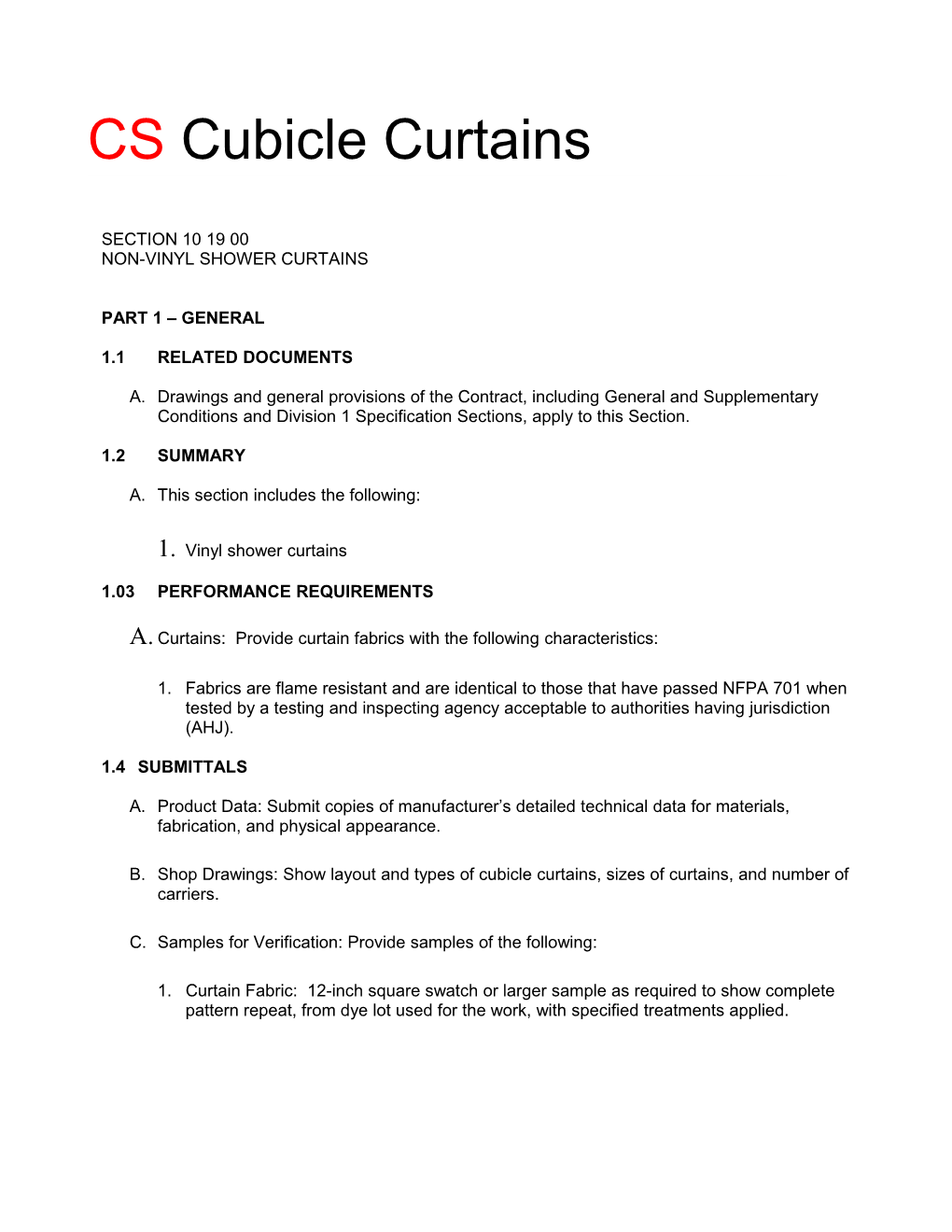 Cubicle Curtain Specification