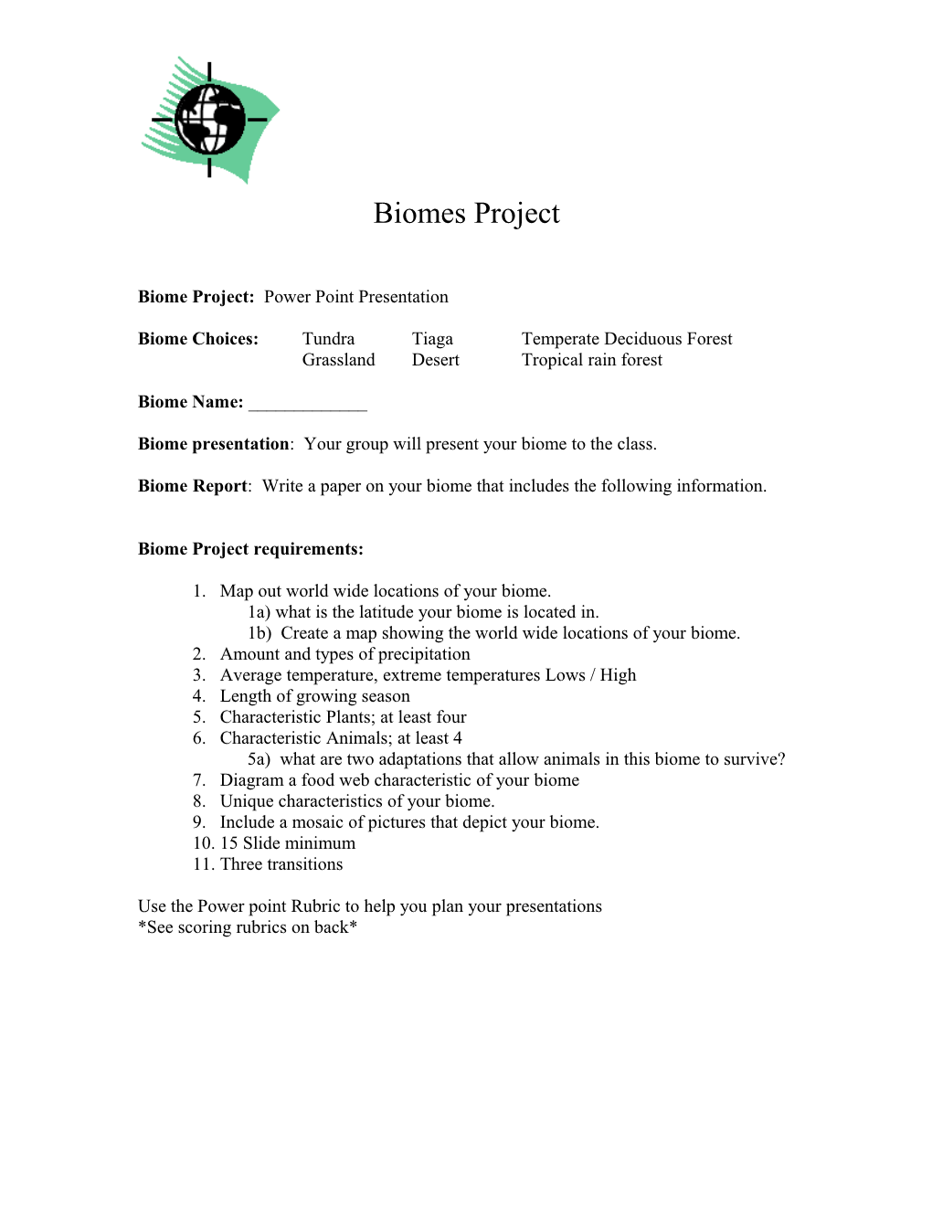 Biome Project: Power Point Presentation