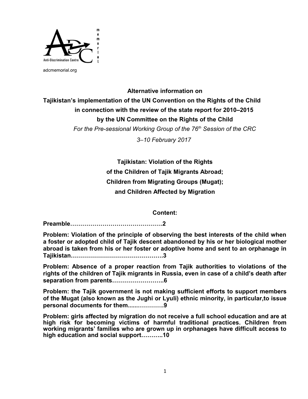 Tajikistan Simplementation of the UN Convention on the Rights of the Child