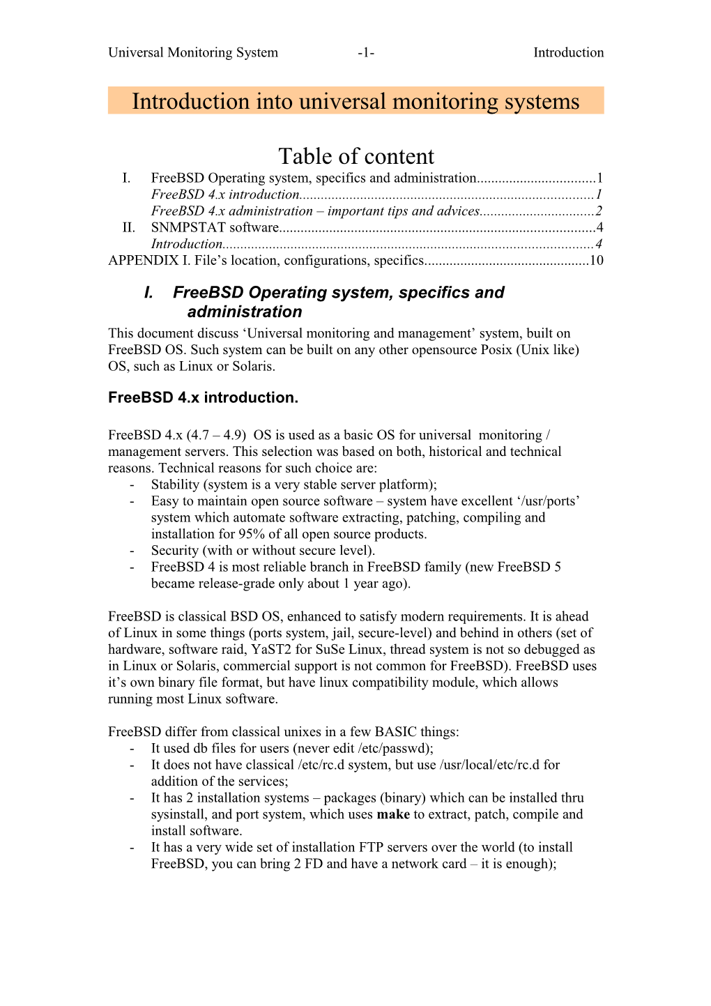 Universal Monitoring System Introduction