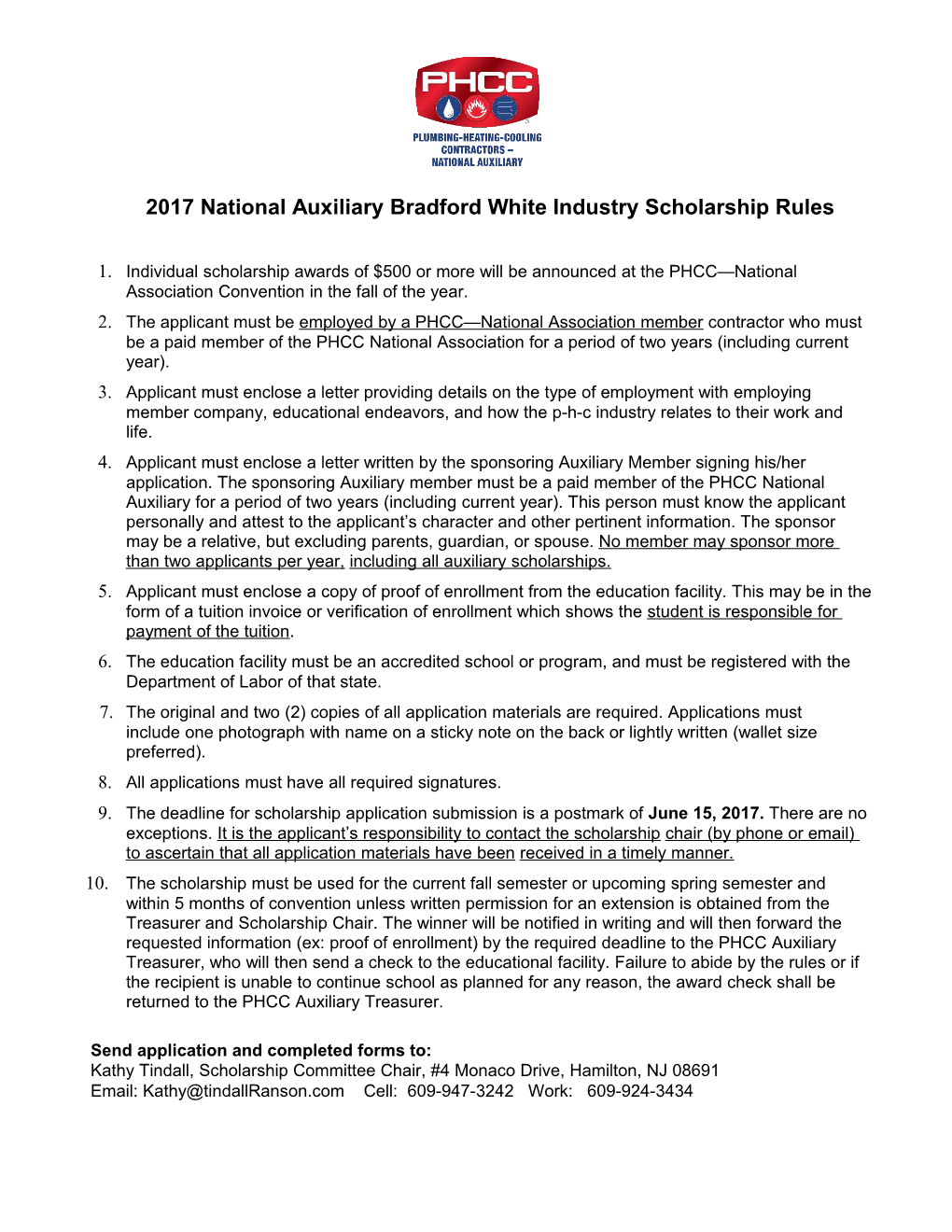 Bradford/White Industry Scholarship Rules