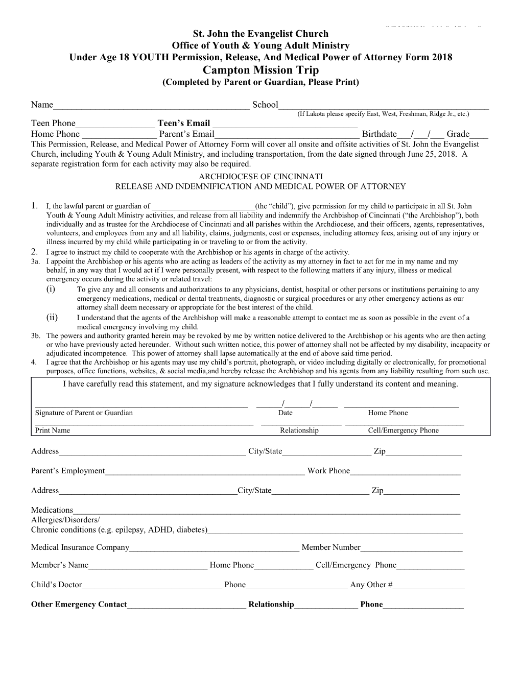 JMP3/8/2018 Youth Medical Release Form
