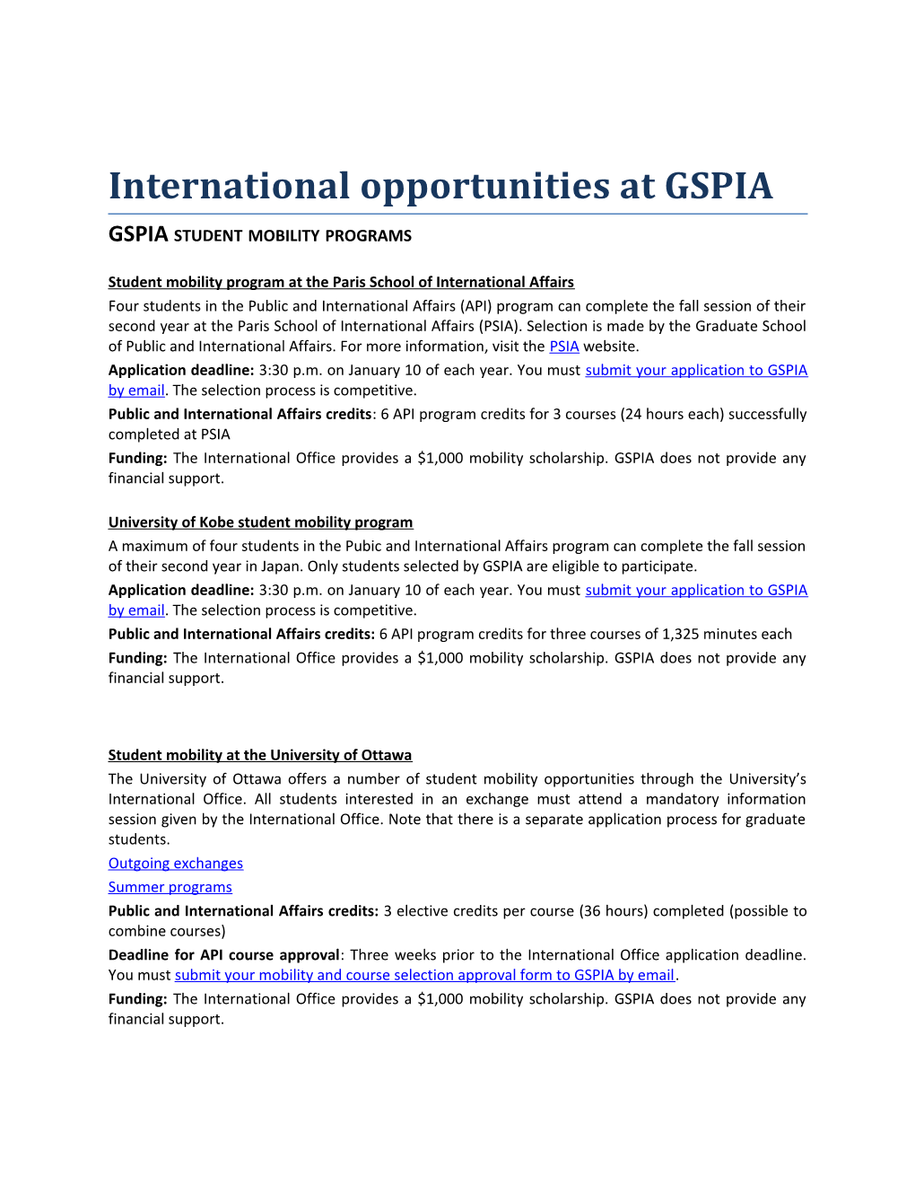 GSPIA Student Mobility Programs