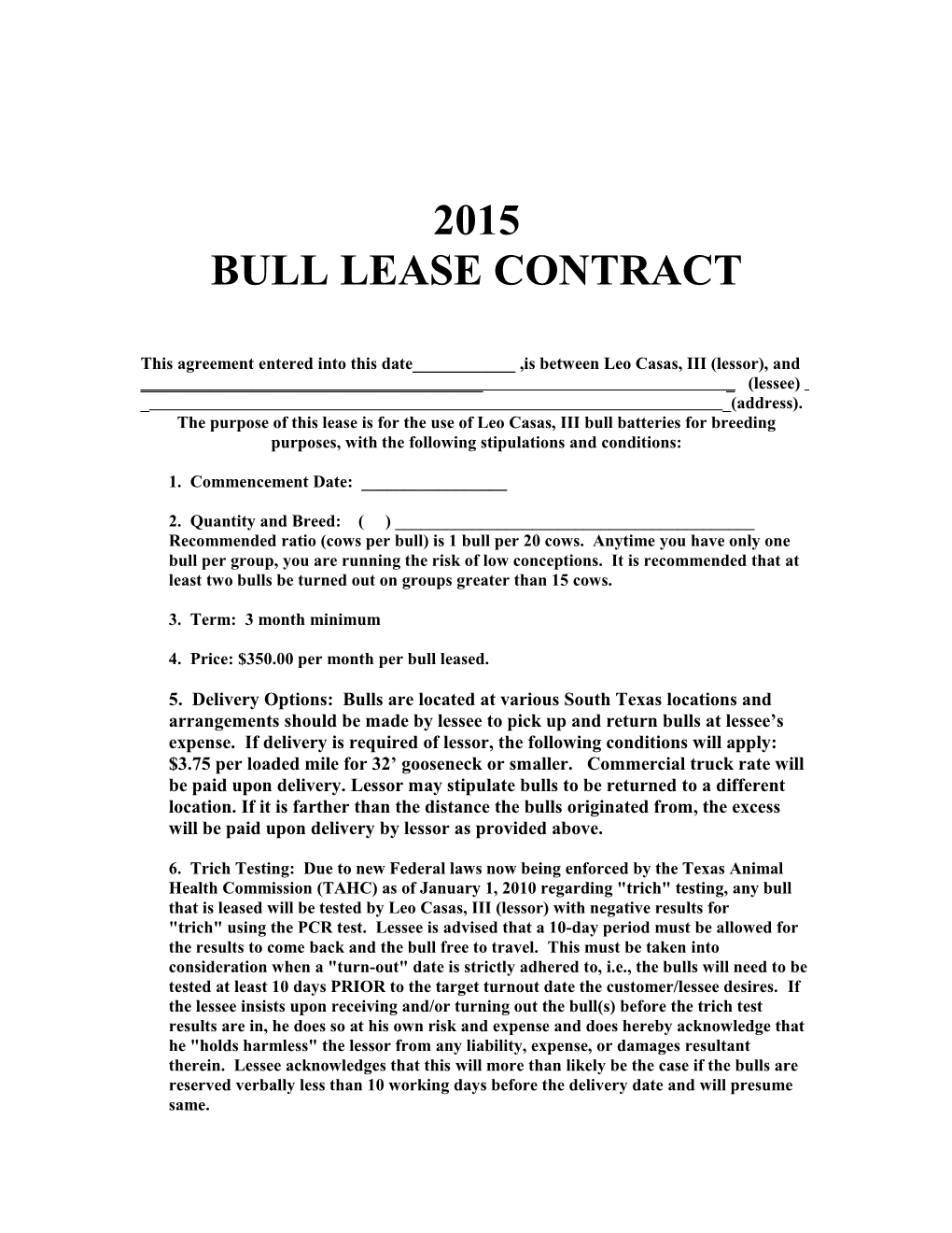 Bull Lease Contract