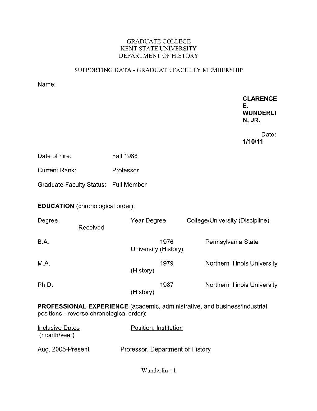 Supporting Data - Graduate Faculty Membership