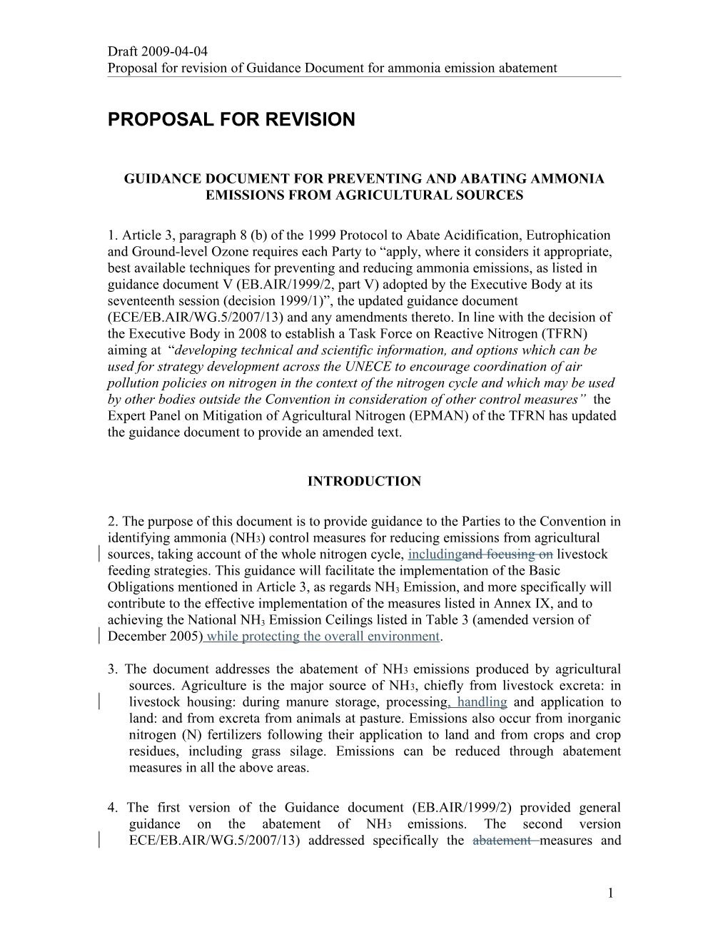 Proposal for Revision of Guidance Document for Ammonia Emission Abatement