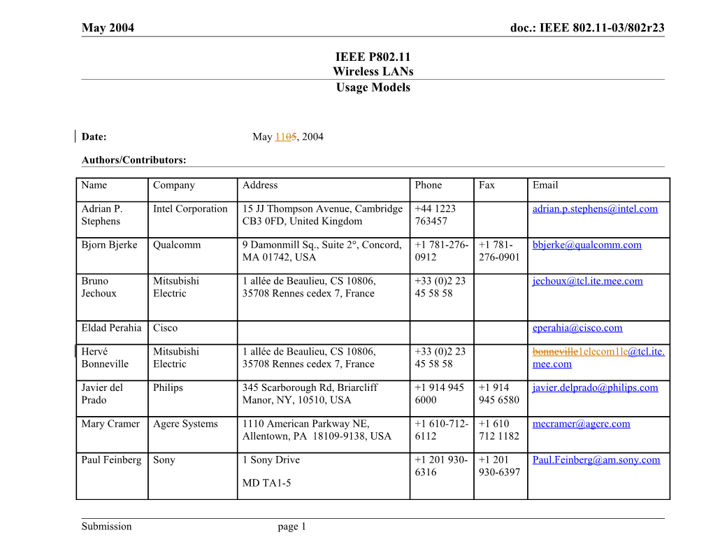 May 2004 Doc.: IEEE 802.11-03/802R23 Doc.: IEEE 802.11-03/802R22 Doc.: IEEE 802.11-03/802R21