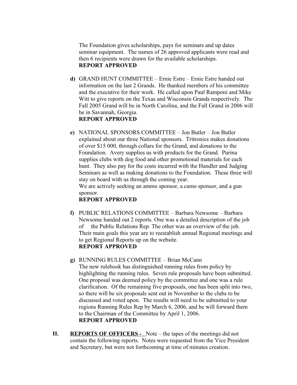 National Board of Directors Meeting Minutes June 2005