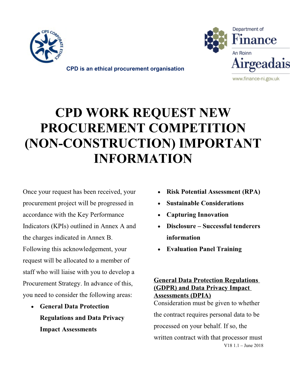 Cpd Work Request New Procurement Competition (Non-Construction) Important Information