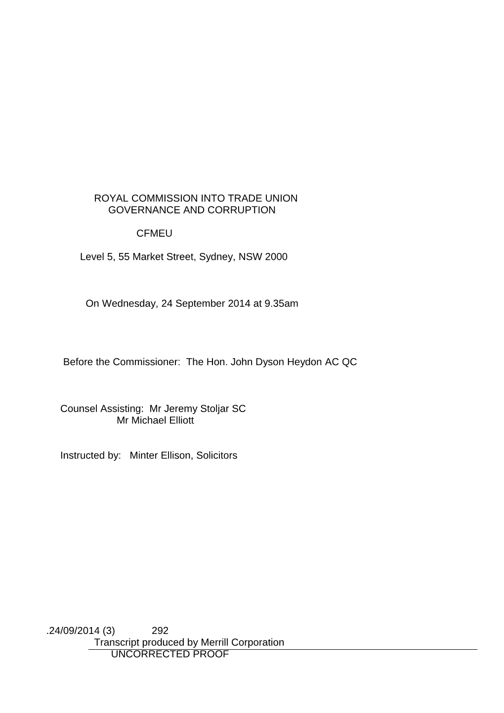 Royal Commission Into Trade Union Governance and Corruption, Transcript, 24 September 2014