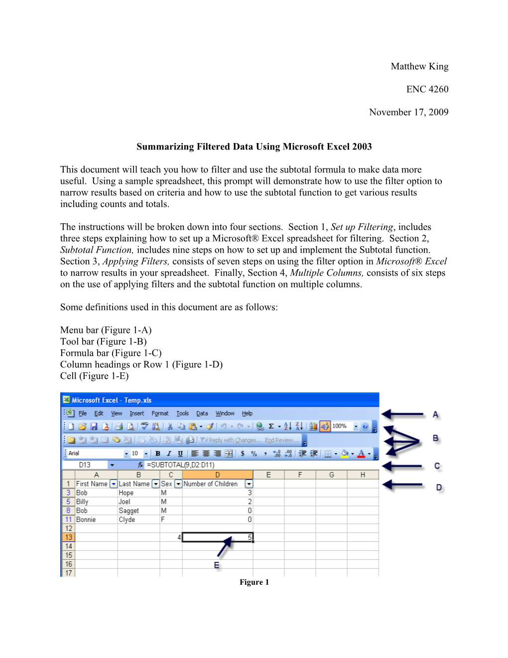 Summarizing Filtered Data Using Microsoft Excel 2003