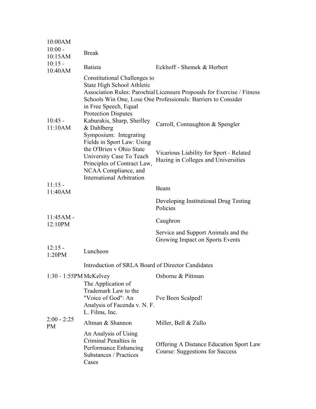 SRLA 2008 Program and Presentation Notes