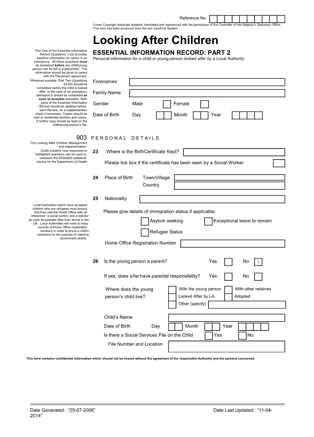 Looking After Children Essential Information Record Part Two 2