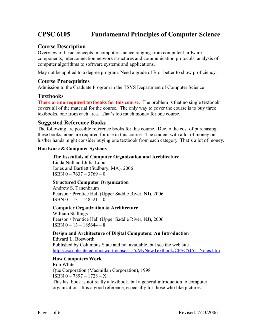 CPSC 6105 Fundamental Principles of Computer Science