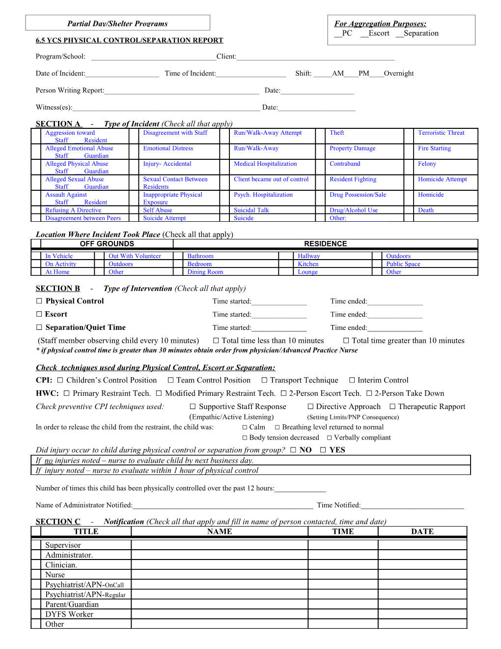 6.5 Ycs Physical Control/Separation Report