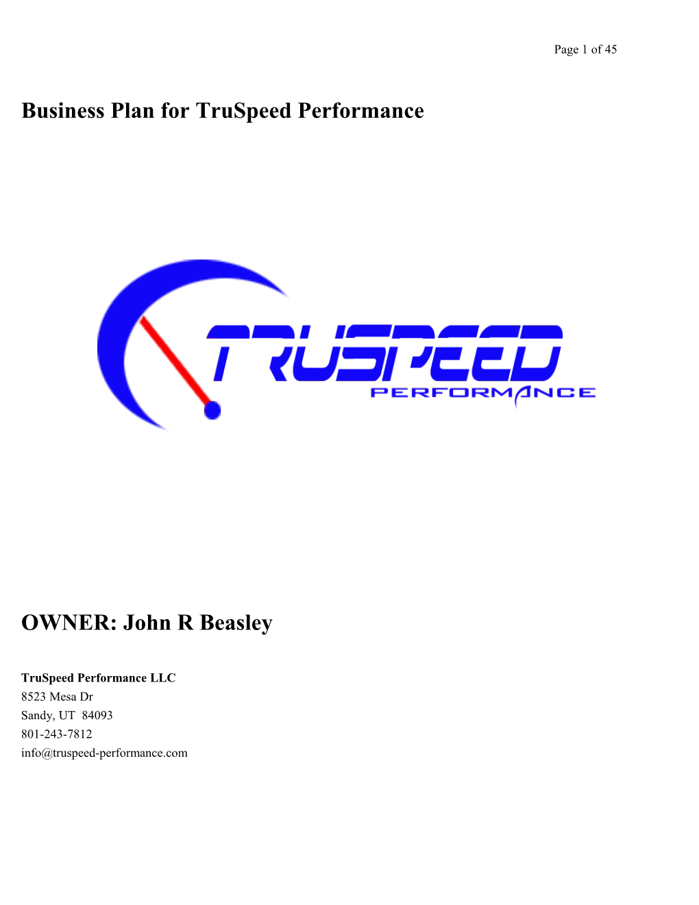 Business Plan for Truspeed Performance