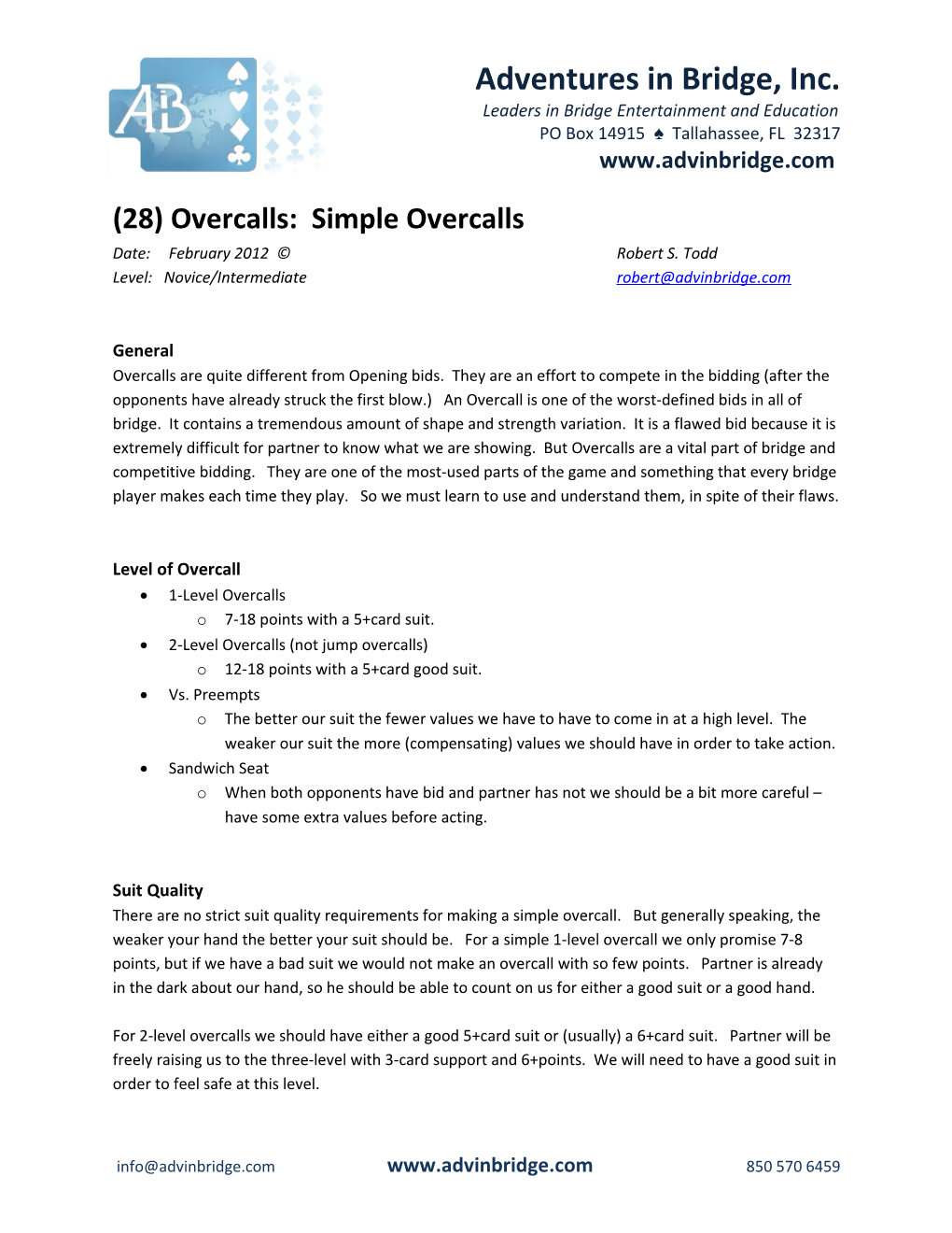 (28) Overcalls: Simple Overcalls